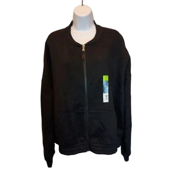 Tek Gear Ultrasoft Fleece Long Sleeve Womens Active Wear 2XL Full Zip Black - Picture 1 of 5